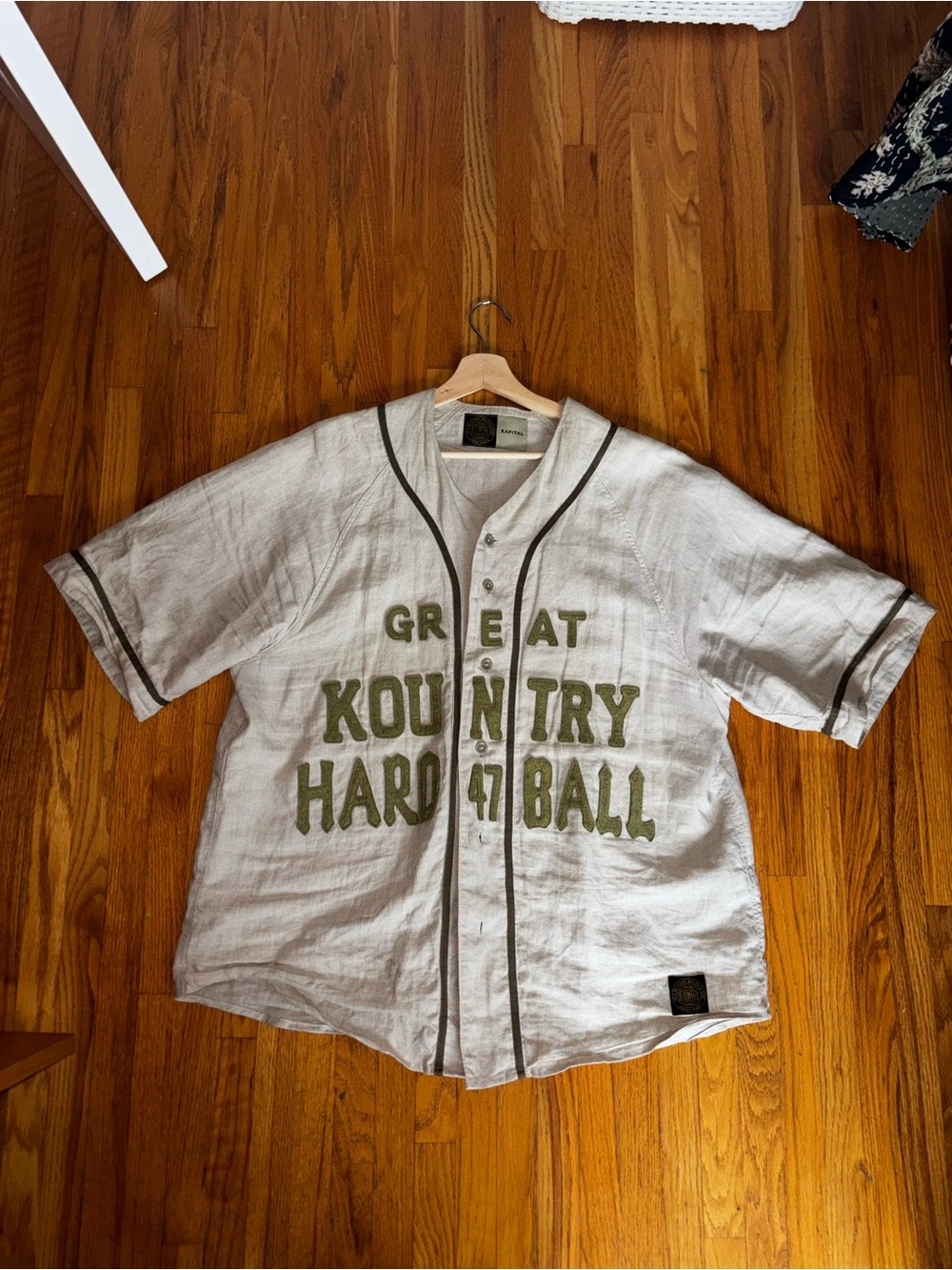 Kapital Great Kountry Hardball Olive and Cream Baseball Jersey